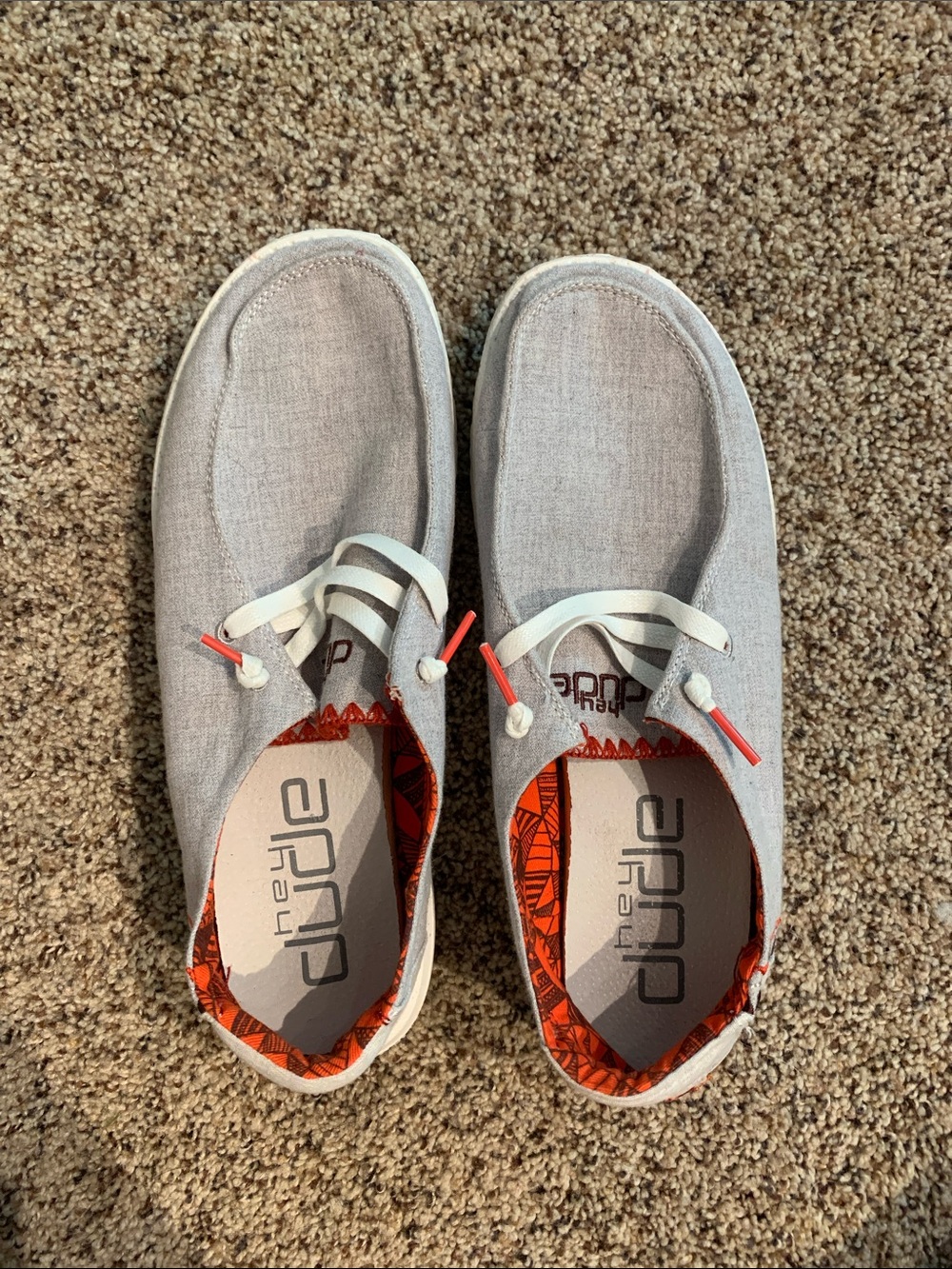 Hey Dude Slip-On Sneakers in Light Gray with Orange Lining